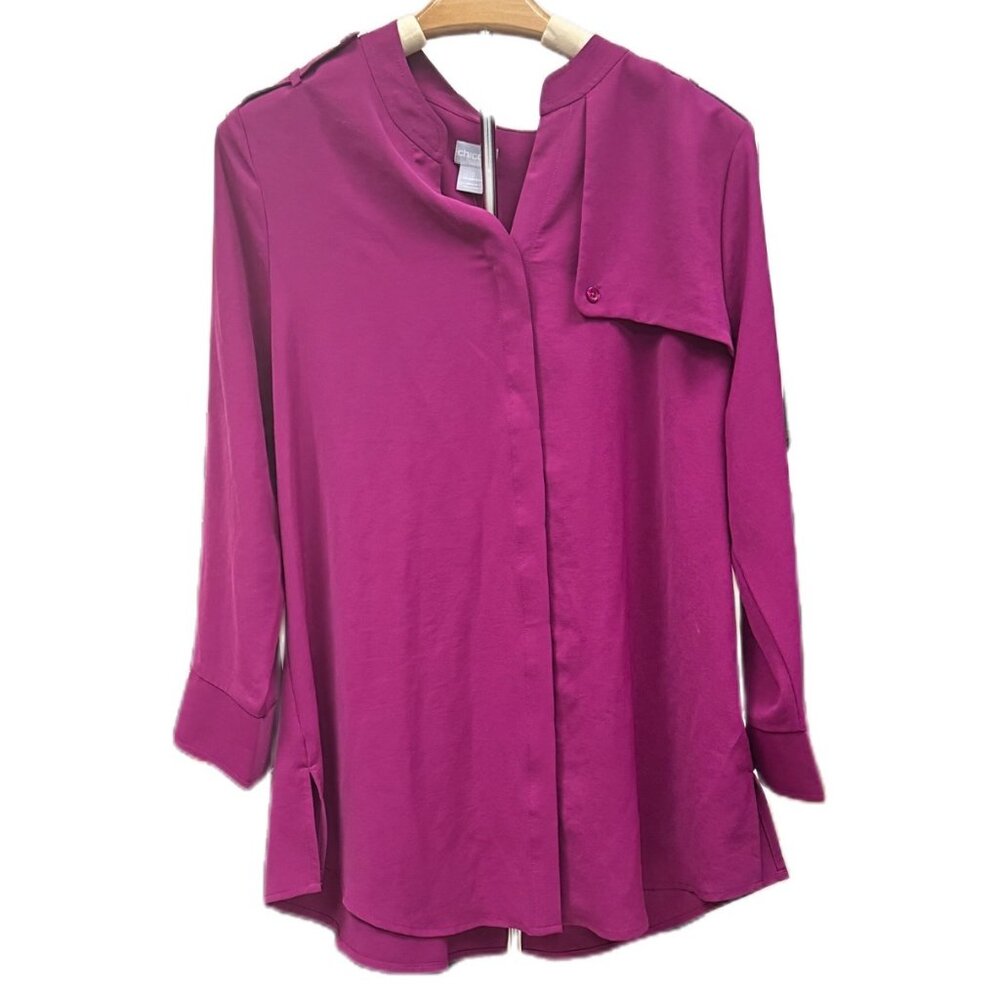 Chico's MSRP $109 Purple Pink Top V-neck Long Sleeve Blouse  U.S. Large Flowy